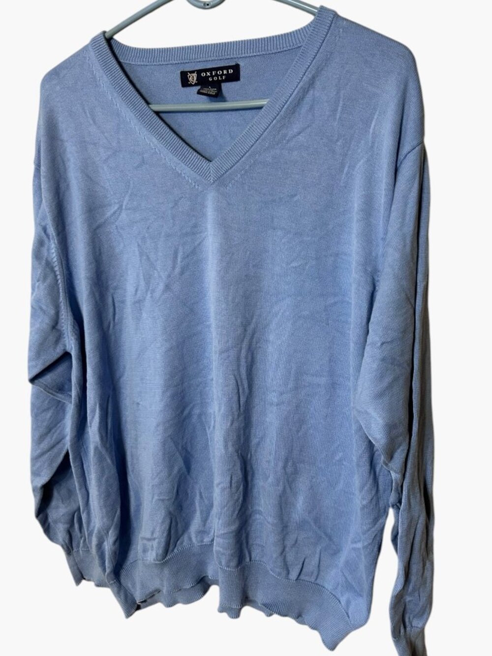 Oxford Golf Men’s L Periwinkle Blue 100% Pima Cotton V-Neck Sweater Pullover
